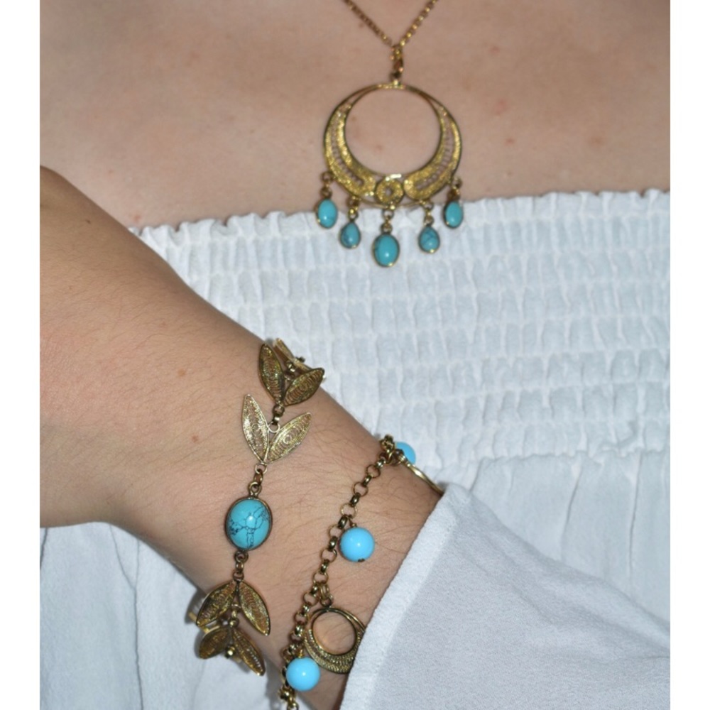 Gold Plated Silver Turquoise Stone Set